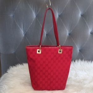 HOLD Auth Gucci Red Signature Canvas Tote